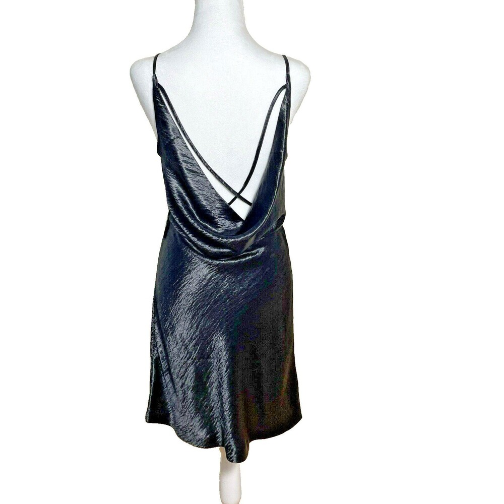 Express Dress Black Satin Slip Medium Y2K 90's Silky NWT Party fit flair V Neck
